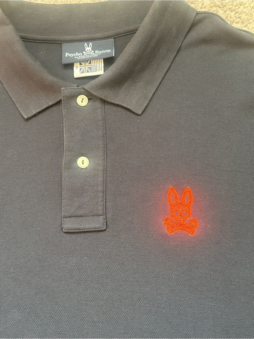 Psycho Bunny Navy Polo with Red Logo and Rainbow Sleeve Trim - Picture 7 of 10